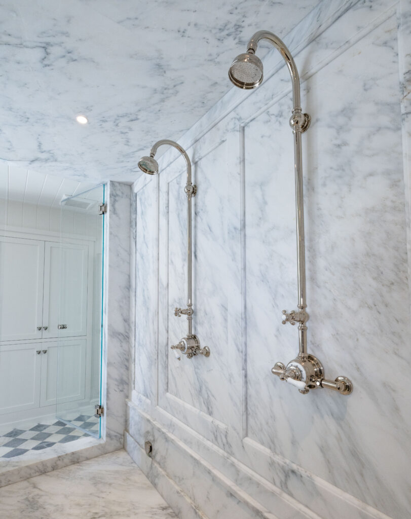 Luxury natural stone marble shower installation by Epic Ceramic & Stone in Orange County