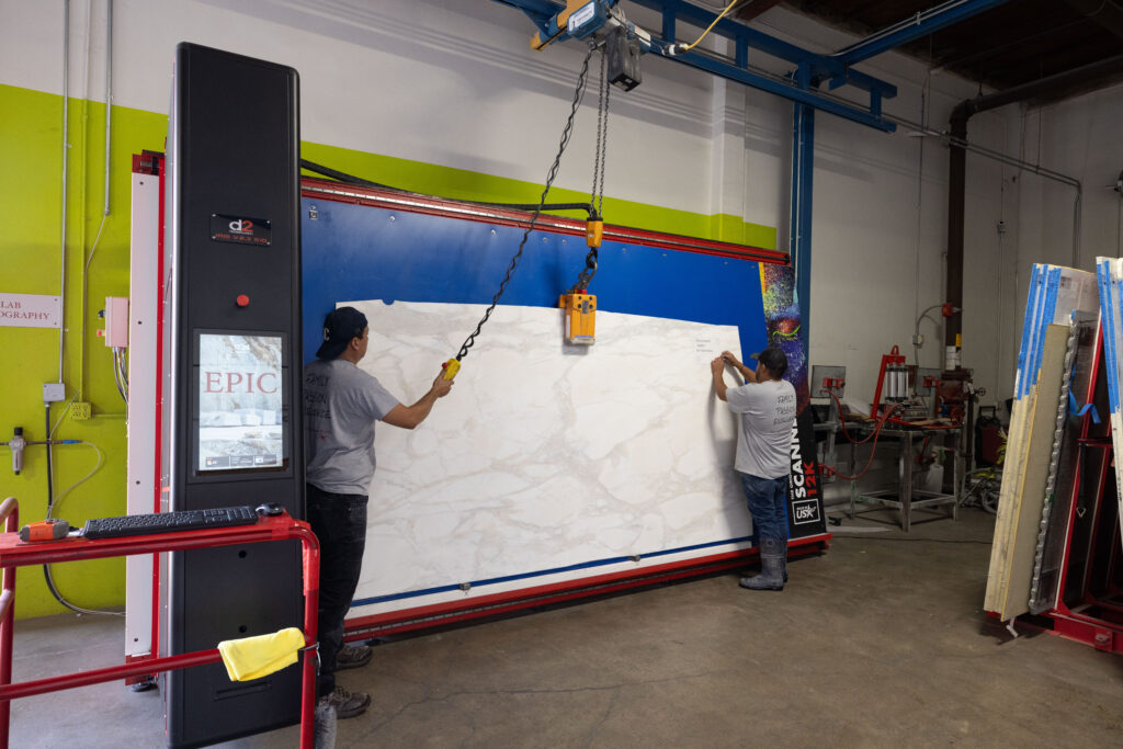 Josiah Lilly, owner of Epic Ceramic & Stone, on an Orange County stone fabrication job site
